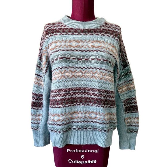 360 Cashmere Fair Isle Print size M Blue Wool Cashmere - Picture 3 of 10